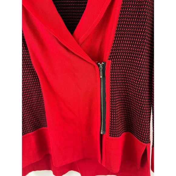 Ming Red Black top Zipper Sweater V-Neck Long Sleeves Color Block XXS - Picture 4 of 7